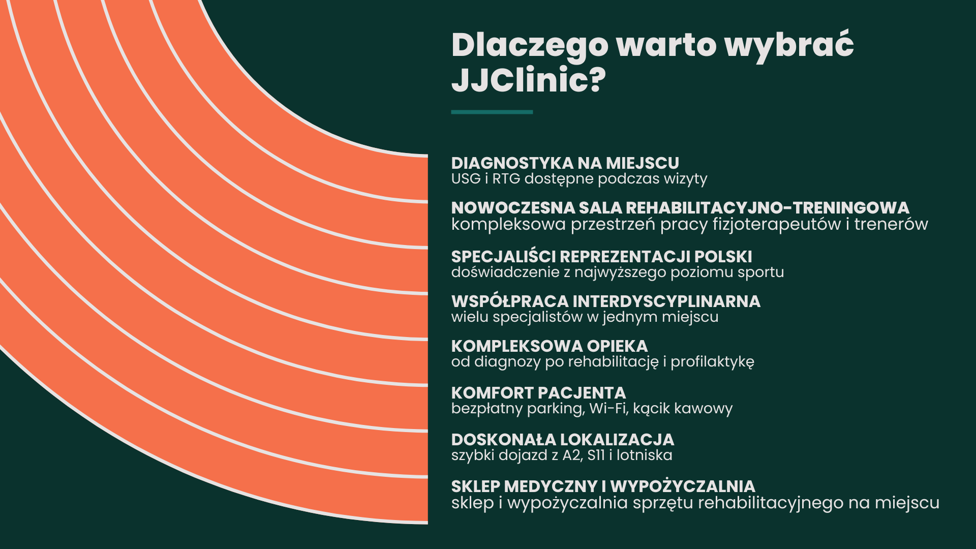 Infografika na temat zalet kliniki medycznej zJJClinic